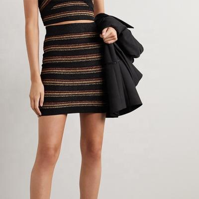 China Anti-Static Knitwear Custom Black Striped Wool And Metallic Mini Knitted Skirt for sale