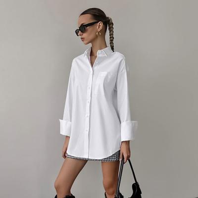 China Breathable Female 2023 Loose Long Sleeve Woman Blouses Cotton Office White Button Up Tops Women Casual Turn Down Collar Long Shirt for sale