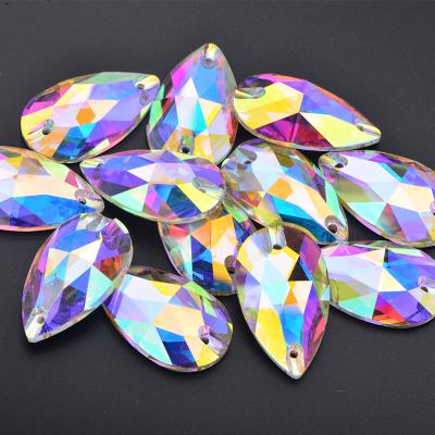 China Flatback Wholesale K9 Crystal AB Glass Stones Flatback Drop Shape Sewing Glass Rhinestone For Dress Decoration for sale