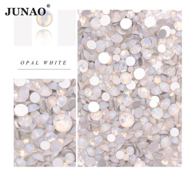 China Good Quality Size SS6-SS16 Opal White Crystal Stone Nail Art Rhinestones Applique For Clothes Mix Flatback JUNAO for sale