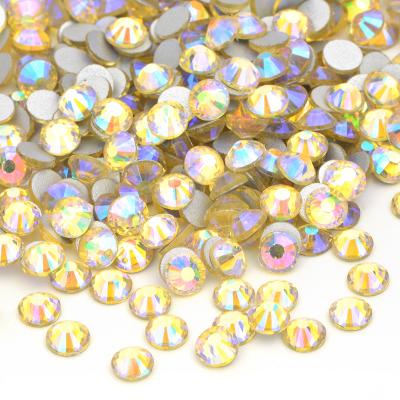 China Citrine Glass SS16 SS20 SS30 ab Flatback Flatback Round Crystal Rhinestones Applique Non Hotfix Rhinestones For Nail Art Decoration for sale