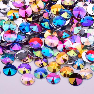 China Mix Color Rhinestone 10mm Sew On Color ab Crystal Stones Round Rivoli Acrylic Rhinestone Mix Sew Flatback Rhinestones For Clothes for sale