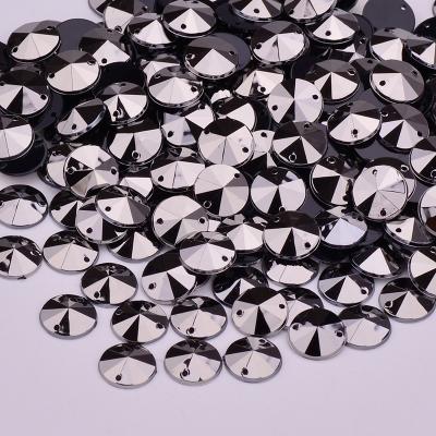 China Sew On Rhinestone Wholesale 10mm Jet Hematite Crystals Sew On Stone Round Shape Rivoli Rhinestone For Garment Shoes Decoration for sale