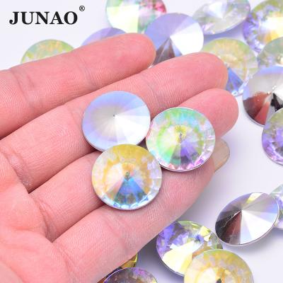 China JUNAO 6mm-25mm Pointback Gems Pointback Acrylic Diamond Crystal ab Round Rhinestones Rivoli Strass For DIY Clothes for sale