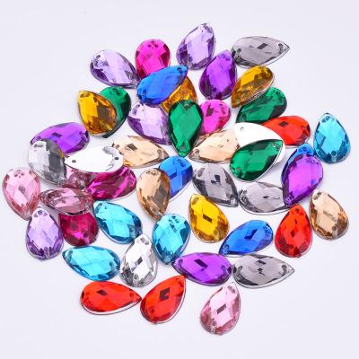 China Fashion Flatback Sew On Colorful Crystal Applique Flatback Acrylic Strass Diamond Sewing Rhinestone For DIY crafts 18*25mm large size drops for sale