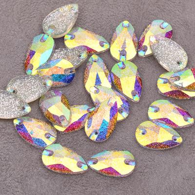 China Flatback Glitter 10*18mm Teardrop AB Crystal Sewing Crystal Gems Stone Acrylic Rhinestones For Garment Crafts for sale