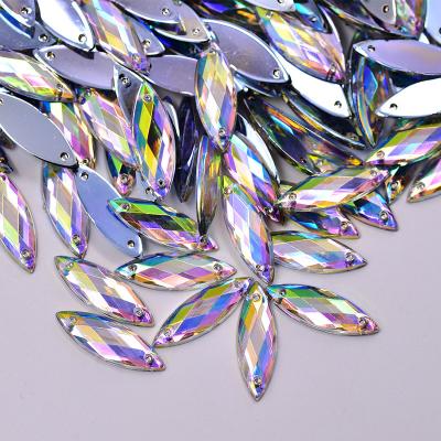 China Flatback Horse Eye Rhinestone Sewing Crystal Clear Acrylic Crystals 8*26mm 7*21mm AB Flat Back Sew On Beads For DIY Clothing Crafts for sale