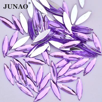 China JUNAO Flatback Horse's Eye 4*15mm High Quality Light Purple Crystal Gems Acrylic Rhinestones Beads For Garment Accessories for sale