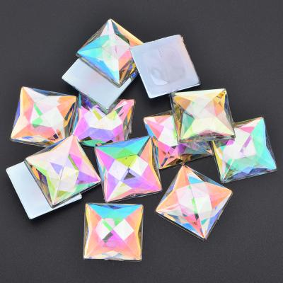 China Wholesale 20mm Acrylic Crystal AB Stones Flatback Applique Square Rhinestone For DIY Decoration Crafts for sale