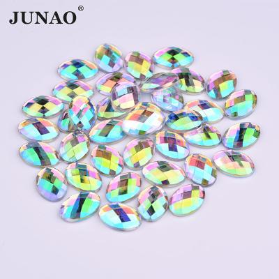 China JUNAO Big Size 13*18mm Oval Diamond Non Sewing Crystal Stones Flatback ab Acrylic Crystal Rhinestone For DIY Crafts for sale