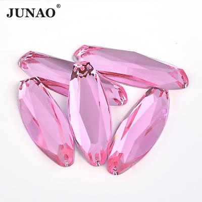 China JUNAO 20*85mm Flatback Light Pink Acrylic Rhinestone Sewing Gems Loose Oval Shape Crystal Rhinestone For Garment Accessories for sale