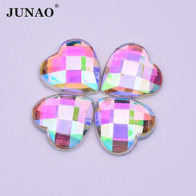 China High Quality Flatback JUNAO Crystal ab Fancy Heart 8 10 12 14 18mm Shape Non Sewing Acrylic Rhinestone For Dresses for sale