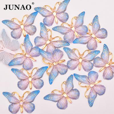 China JUNAO Flatback Wholesale 25*38mm Butterfly Shape Rhinestone Flatback Crystal Stone Sew On Resin For Garment Decoration for sale