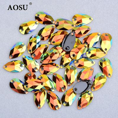 China JUNAO Flatback Wholesale 17*28mm Rose Gold ab Crystals Drop Rhinestone Diamond Flatback Strass Sewing Resin For Dress for sale