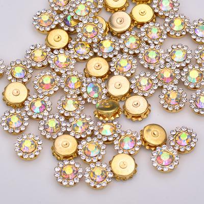 China Flatback 8 10 12mm Sew On Rhinestone Glass Applique Flower Gold Crystals AB Sewing Claw For DIY Sewing Clothes for sale