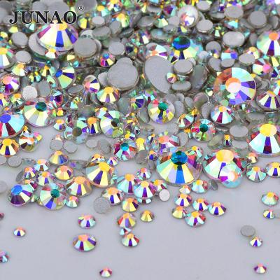 China JUNAO Flatback Wholesale 40 Color Rhinestone Glass Nail Crystal Stones Mix Size Crystal ab Flatback Round Hotfix Strass Non for sale