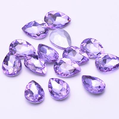 China Light Purple Glass Teardrop Crystal Applique Pointback Diamond Rhinestone Flatback 8*13mm Non Sew Rhinestone For DIY Crafts for sale