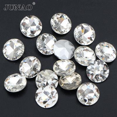 China JUNAO Pointback Clear 30mm Gems Wholesale 6mm 10mm 20mm Rhinestones Flower Crystals Pointback Glass Fake Stones For Jewelry for sale