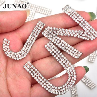 China JUNAO Applique Clear Rhinestone Crystal Rhinestone Applique Hotfix Letter Wholesale 70mm A-Z Iron On Hotfix Rhinestone Patches For Clothing for sale