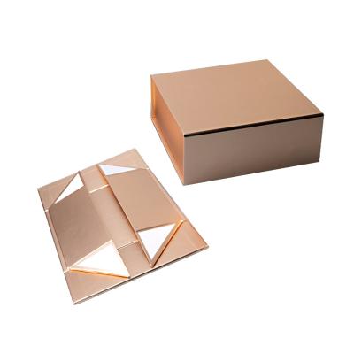 China Disposable Stock Folding Apparel Hair Gift Box Rose Gold Cosmetic Box Paper Packaging for sale