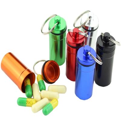 China Aluminum Alloy Multi Colors Waterproof Aluminum Alloy Key Chain Medicine Bottle Portable Pocket Sealed Pill Bottle for sale