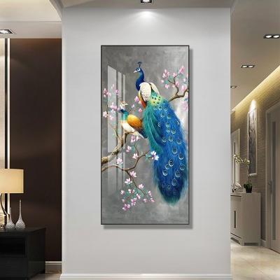 China Modern Peacock Crystal Porcelain Painting Wall Art Peace Wealth For Hotel Office Decoration /living Room Painting/Home Bed Room for sale