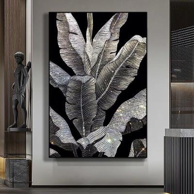 China Modern gold leaf diamond leaves Crystal Porcelain Painting For Home hotel decoration /living room painting/bed room for sale