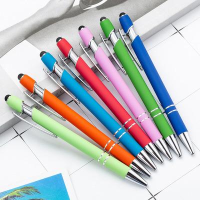 China Promotional Rubber Plastic Ballpoint Pen Touch Handwriting Spray Glue Aluminum Bar Pen Capacitance Advertising Pen Metal With Logo for sale