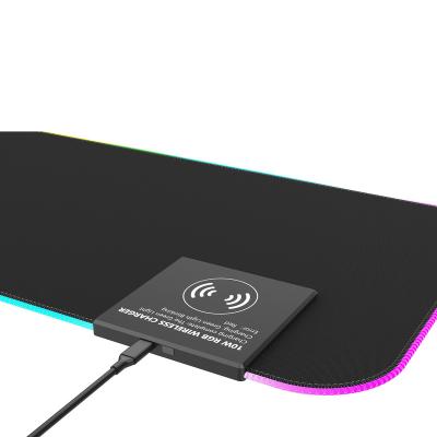 China Soft Cloth Top + Quanbao Environmental Friendly Rubber Fast 10W Wireless Keyboard Mat RGB LED Gaming Mouse Pad With Wireless Charger for sale