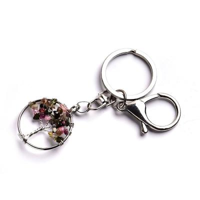 China All ages wholesale high quality natural crystal tourmaline key chain tree of life crystal key chain crafts gifts for men and women for sale