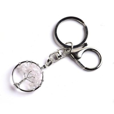 China All Ages Wholesale High Quality Natural Crystal Clear Quartz Key Chain Tree Of Life Crystal Key Chain Crafts Gifts For Men And Women for sale