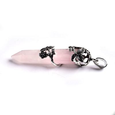 China Wholesale high quality vintage natural crystal pendant rose quartz necklace fashion single point crystal pendant for men and women for sale