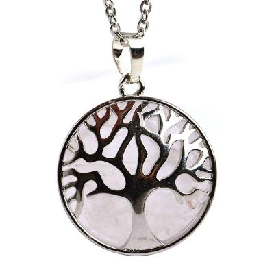 China Wholesale High Quality Natural Crystal Clear Quartz Pendant Fashion Vintage Simple Tree Of Life Necklace For Men And Women for sale