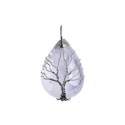 China Vintage Wholesale High Quality Natural Crystal Pendants Clear Quartz Tree Of Life Necklace Yoga Power Stone Jewelry for sale