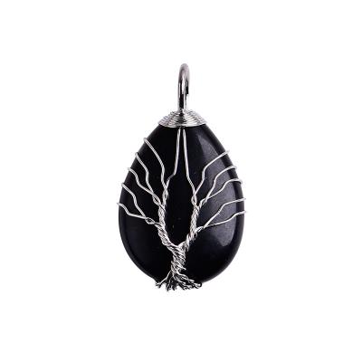 China Hot Selling Vintage Obsidian Natural Crystal Pendant Tree Of Life Necklace Yoga Energy Stone Jewelry For Men And Women for sale