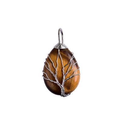 China Hot Selling Vintage Tiger Eye Natural Crystal Pendant Tree Of Life Necklace Yoga Energy Stone Jewelry For Men And Women for sale