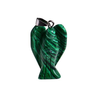 China Wholesale Natural Vintage Malachite Crystal Pendant Angel Guardian Angel Gemstone Necklace Women for sale