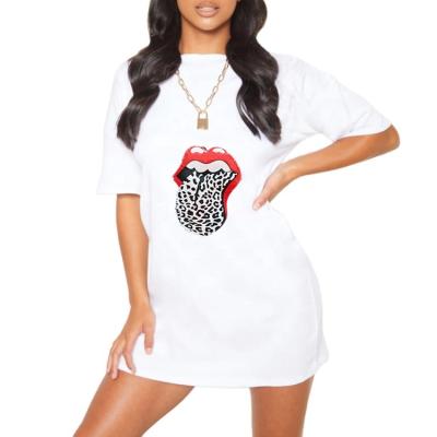 China 2021 Women's Crew Neck Anti-Static Printed T-shirt Dress Ladies White Oversized T-shirt Casual Outfits for sale