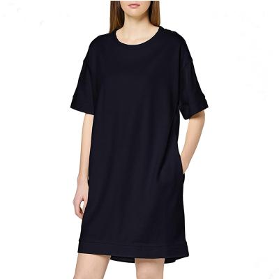 China Custom Made Anti-Static Simple Round Neck Long T-shirt Dress With Pockets Black T-shirt Dress With Pockets for sale