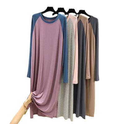 China QUICK DRY Cotton Long Sleeve Sleep Dress QUICK DRY Long T-shirt Dress Two Tone Patchwork Women Pajamas Night Sleep Wear for sale