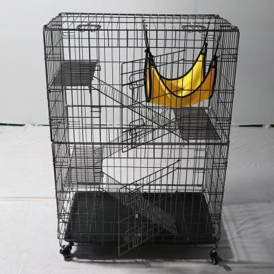 China Wholesale Viable Black Metal Pet Cage Indoor Cat Cage With Wheels for sale