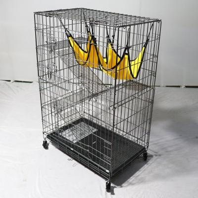 China Breathable Black Folding Metal Cat Cage With Wheels for sale