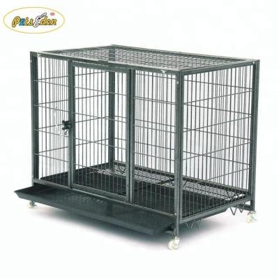 China Large Durable Heavy Duty Solid Metal Dog Institutions Crate Pet Cage With Wheels for sale