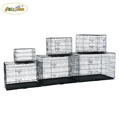 China Sustainable Portable Folding Two Door Pet Crate Metal Dog Cage for sale