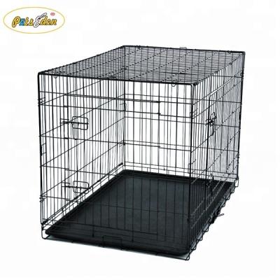 China Sustainable Pet Kennel Crate 48 Inch Tray Fold Metal Pet House Dog 2 Door Divide Cage for sale