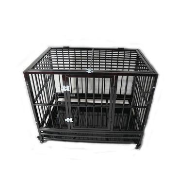 China Durable Black Strong Metal Kennel Heavy Duty Dog Crate With Wheels for sale