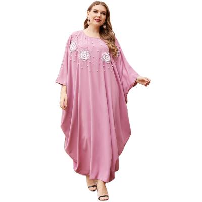 China Breathable Large Size Loose Pink Women's Long Sleeve Bat Embroidery Robe Long Sleeve Muslim Prayer Abaya Middle East Prayer Dress for sale