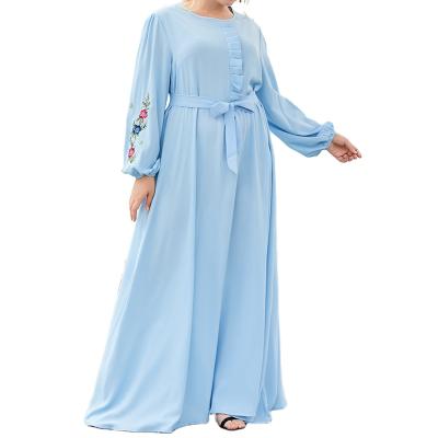 China Breathable Loose Muslim Maxi Dress For Woman Prayer Equipment Blue Pleated Dubai Turkey Islamic Arab Abaya Abaya Embroidery for sale