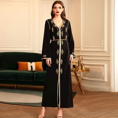 China Breathable in Solid Color Nail Bead Inlaid Brick Middle Eastern Abaya Moroccan Style of Current Turkey Dubai Women's Clothing for sale