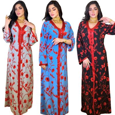 China Arabic Breathable Quick Dry Islamic Clothing Jalabiyas Floral Muslim Robe Abaya For Dubai Women Nightgown for sale